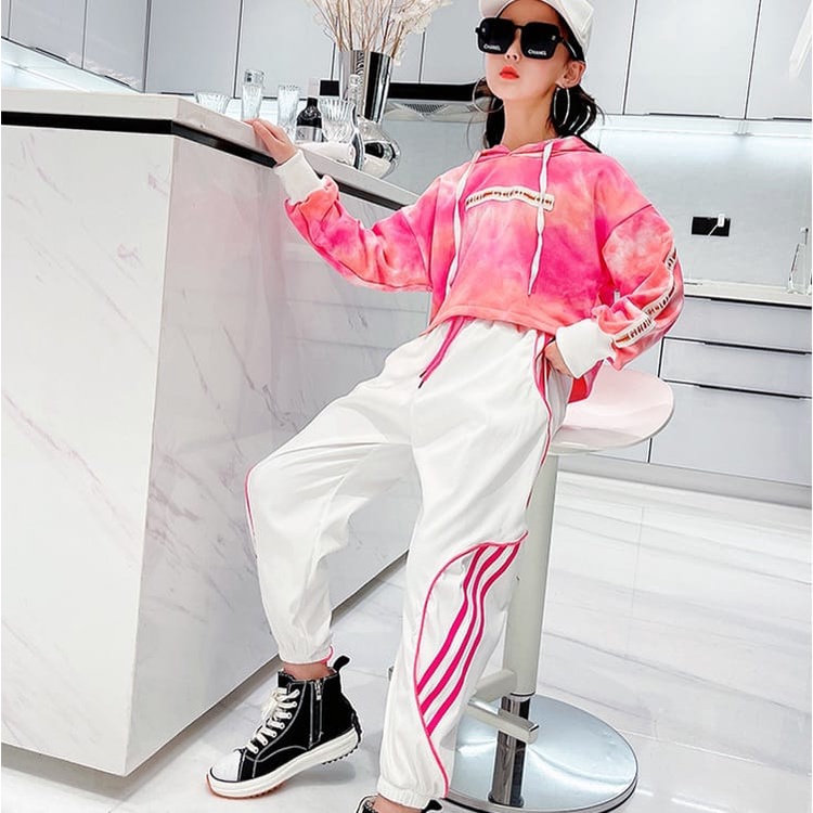 DONA SET PINK BAJU SETELAN REMAJA ANAK REMAJA PEREMPUAN FASHION KOREA IMPOR HOODIE