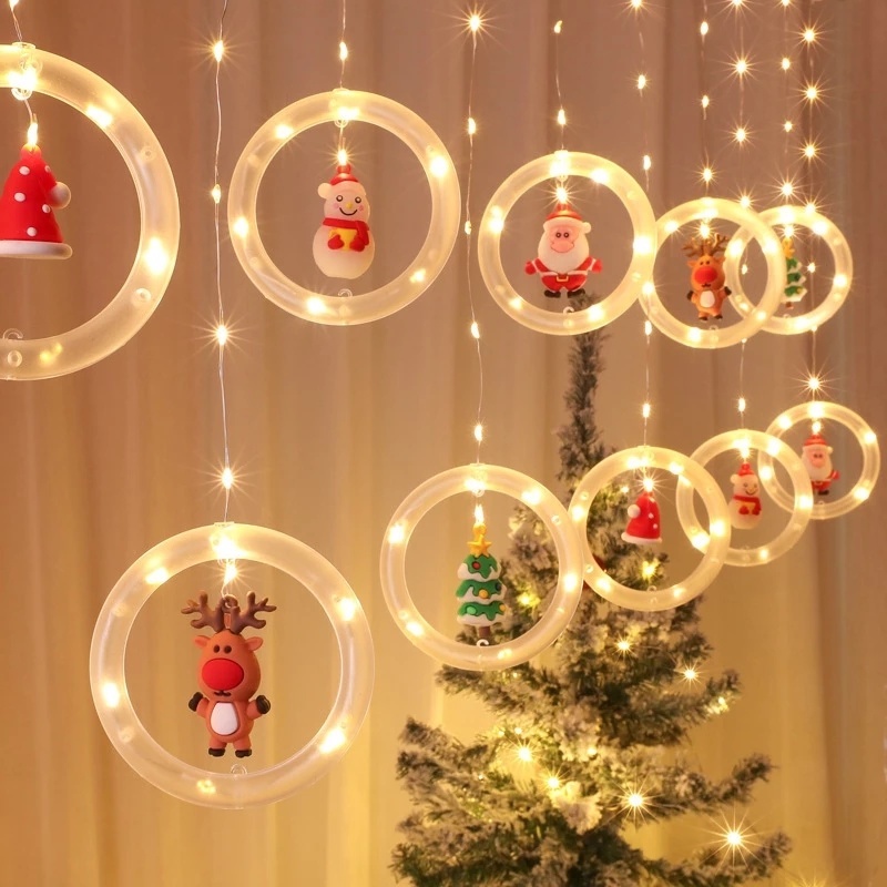 Lampu String LED Desain Snowman Snowflakes Santa Claus Untuk Dekorasi Pohon Natal