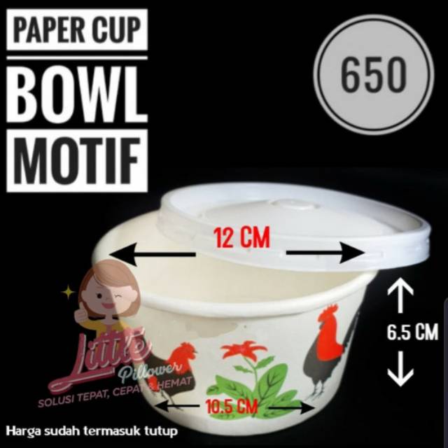 (ISI 50pcs)Paper bowl 650ml AYAM JAGO+ tutup/paper bento tray/mangkok kertas