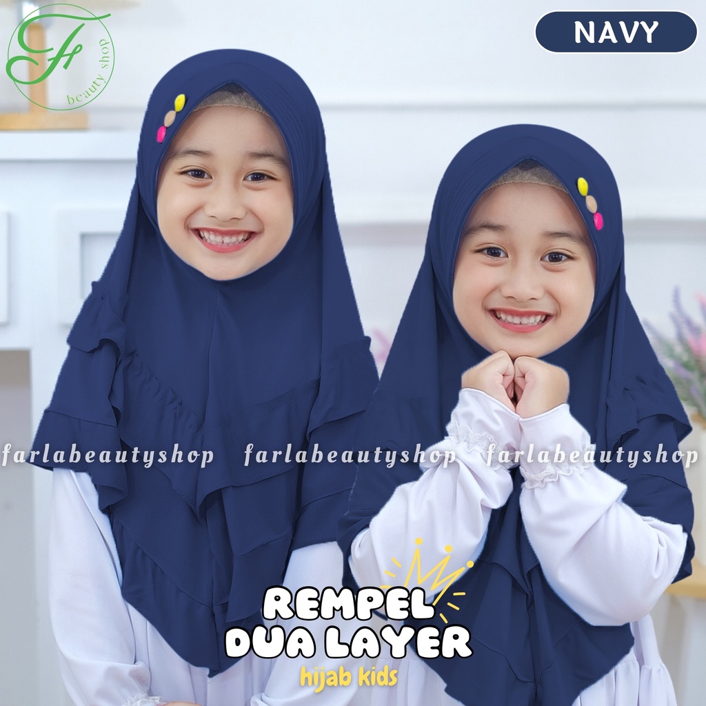 Jilbab Anak Rempel 2 layer / Kancing 3 Jersey / Jilbab Anak Murah teni/ Jilbab Anak SD/ Jilbab TK Ji