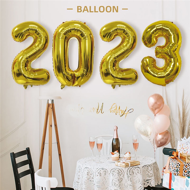 Balon Foil Helium Bentuk Angka Ukuran 2023x32 Inci Untuk Dekorasi Pesta Tahun Baru