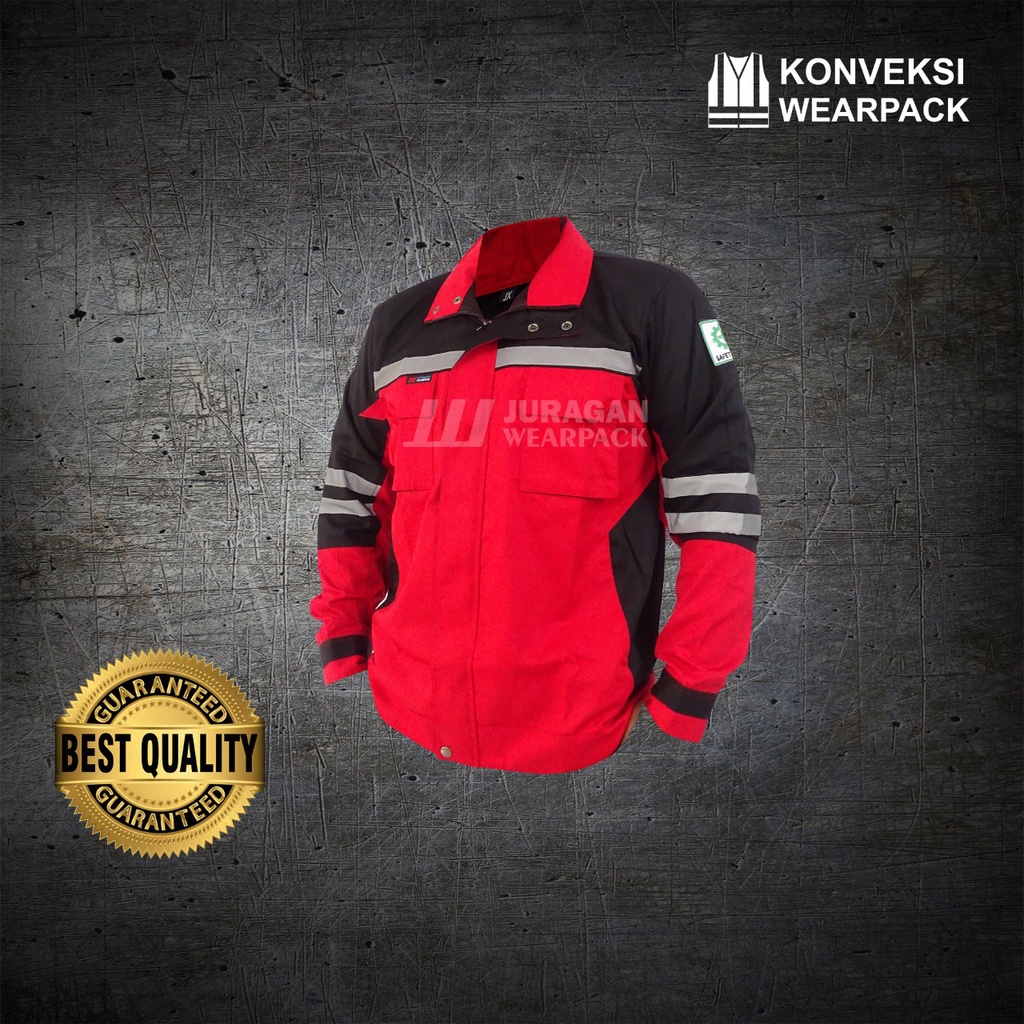 Wearpack Safety Terbaik Model Semijaket Warna Merah Kombinasi Hitam