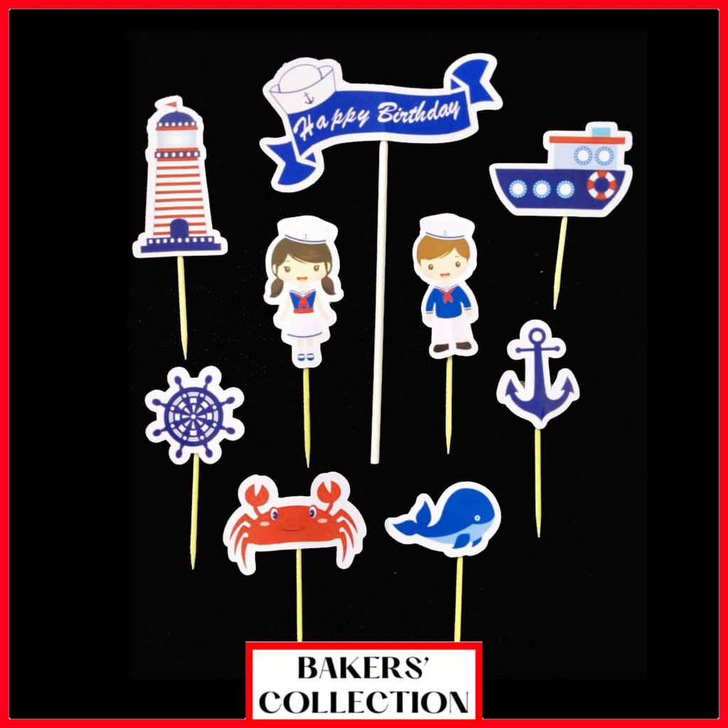 [BC] Cake Topper Kertas Happy Birthday Pelaut Navy Sailor Set