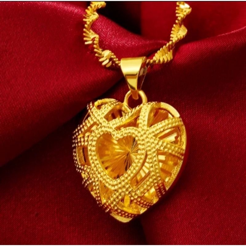 KALUNG WANITA MEWAH MOTIF ULIR DENGAN LIONTIN LOVE BERLAPIS EMAS 24K