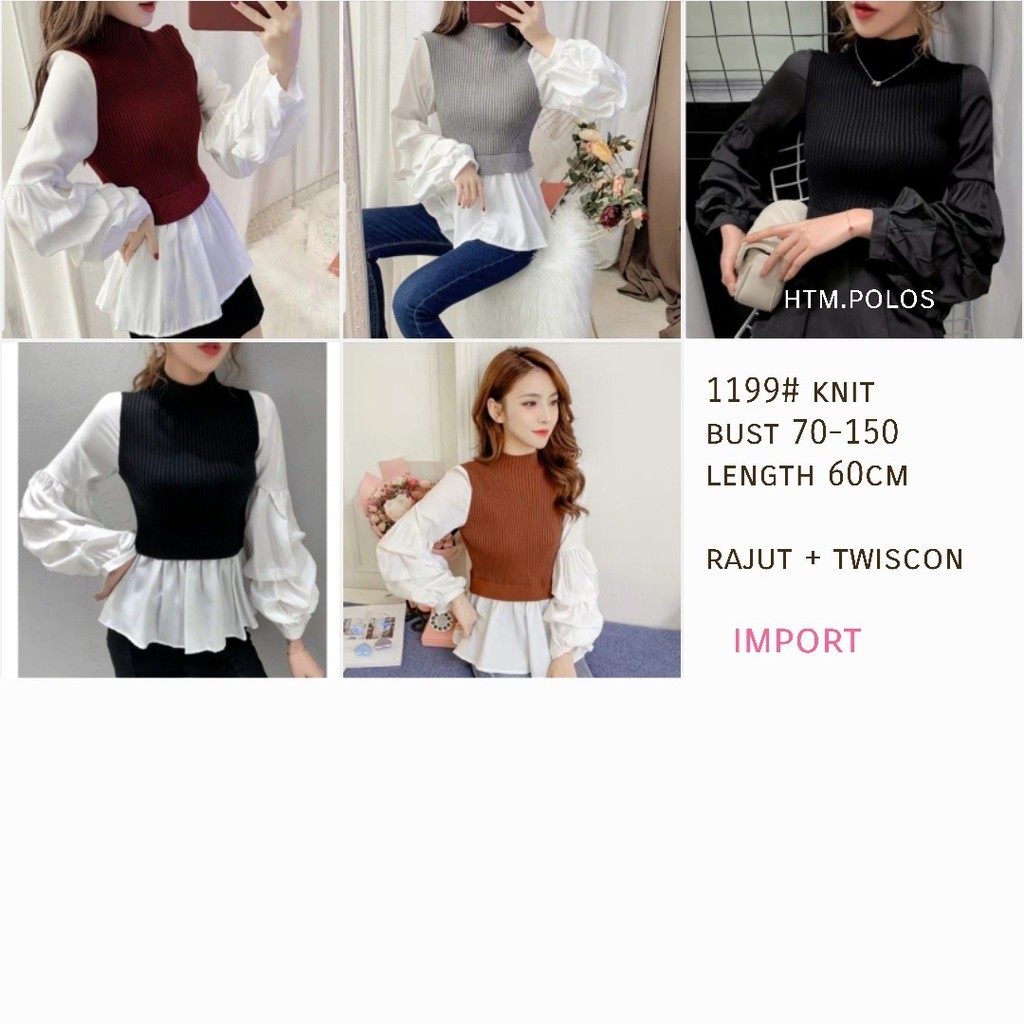 Shervi Knit Rajut Kombinasi Twiscon Import 1199 Realpict Cardigan rajut bahan import  / Dress rajut 