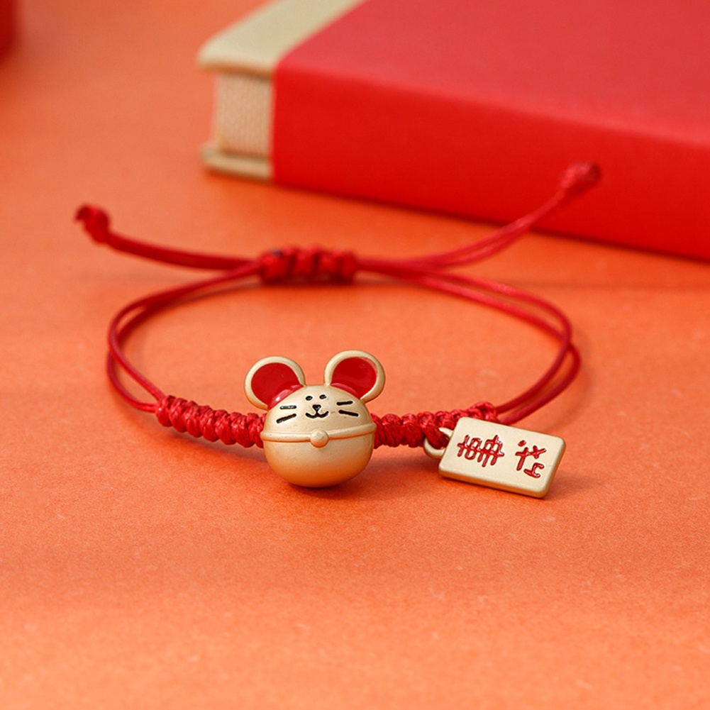 Hu Hu Hu Hu Hu Alat Bantu Pasang Kacamata♡ Gelang Tali Merah Adjustable Dengan Charm Tikus Zodiak Untuk Wanita