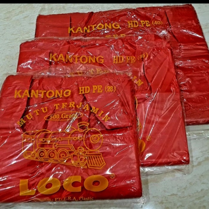 Kantong Plastik Kresek Loco Tebal Merah 500 gram ukuran 17 - 40