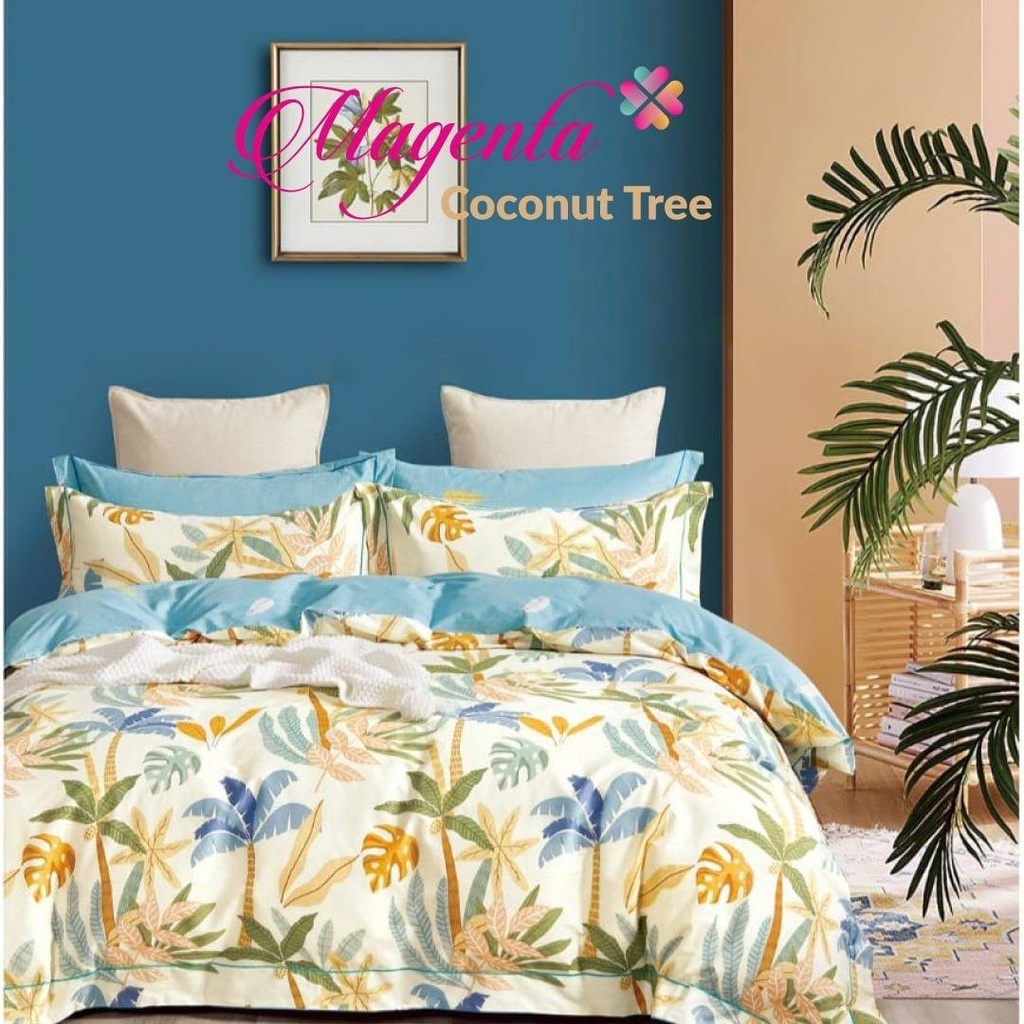Bedcover & Sprei Premium Katun MAGENTA Motif Coconut Tree