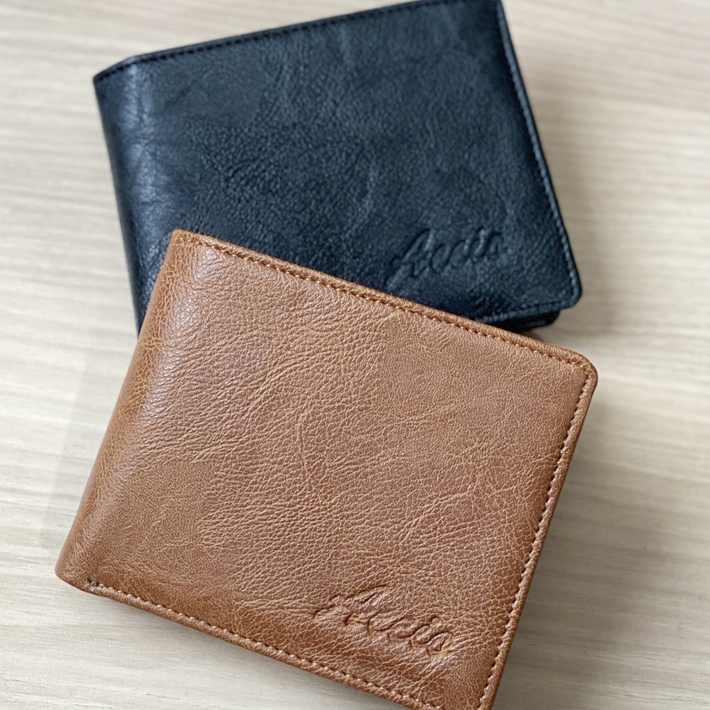 Promo!! Dompet Lipat Bahan Kulit Sapi Warna Cokelat Hitam untuk Pria