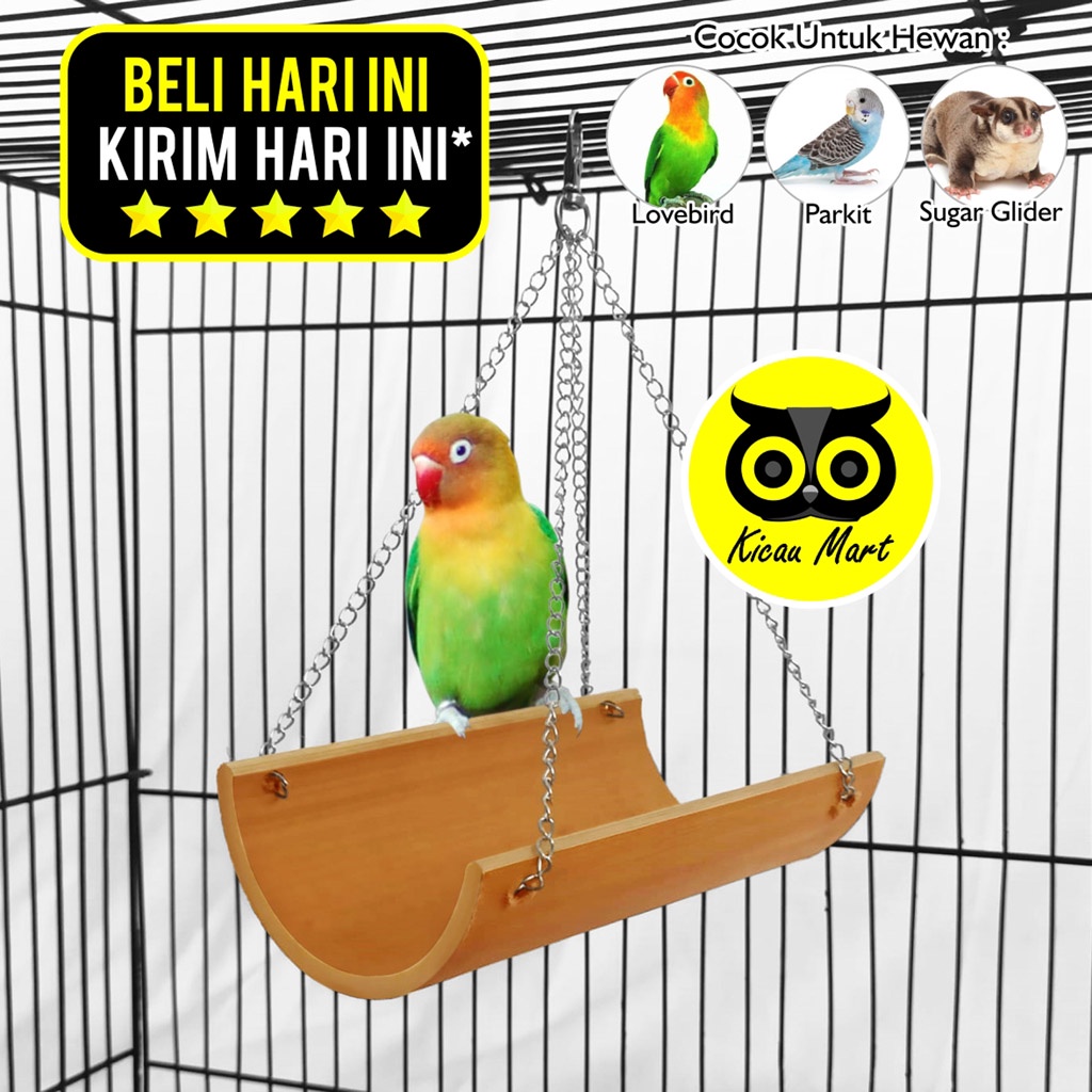 Ayunan Burung Lovebird Parkit Kenari Rantai Perahu Bambu Goyang Mainan Burung Hamster Sugar Glider Media Penurun Birahi Anti Stress Hewan