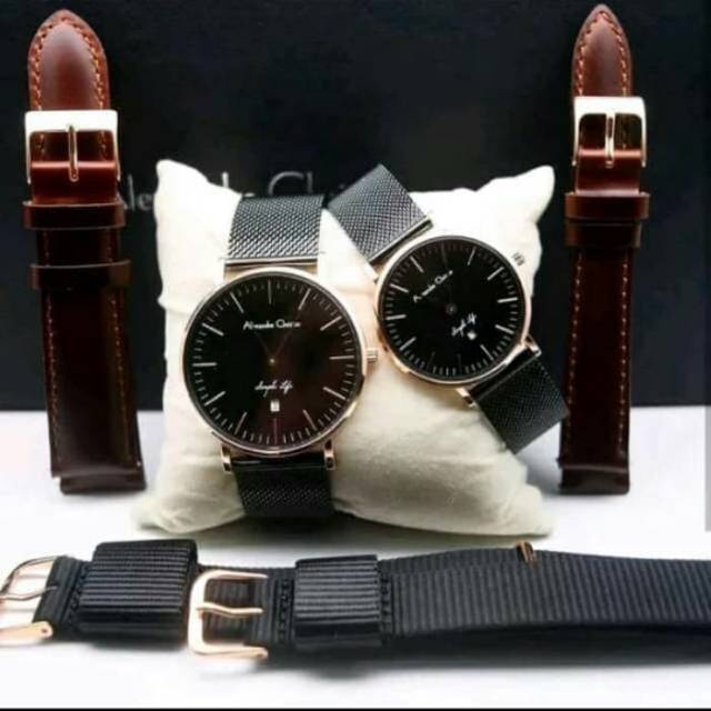 ALEXANDRE CHRISTIE AC8566 AC 8566 BLACK ROSEGOLD JAM TANGAN COUPLE ORIGINAL
