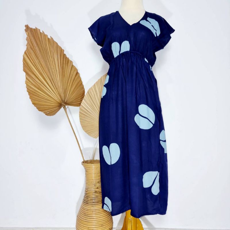 Daster Manohara Dress Manohara All Size Fit to XL Rayon Dress Bali Motif Tiedye Kopi Coffe Motif-K. Navy