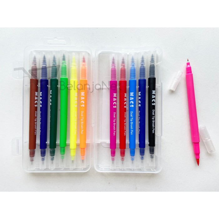 Pen Kuas | Brush Pen MACS 12 warna (Dual TIP : Brush Pen + Color Pen)