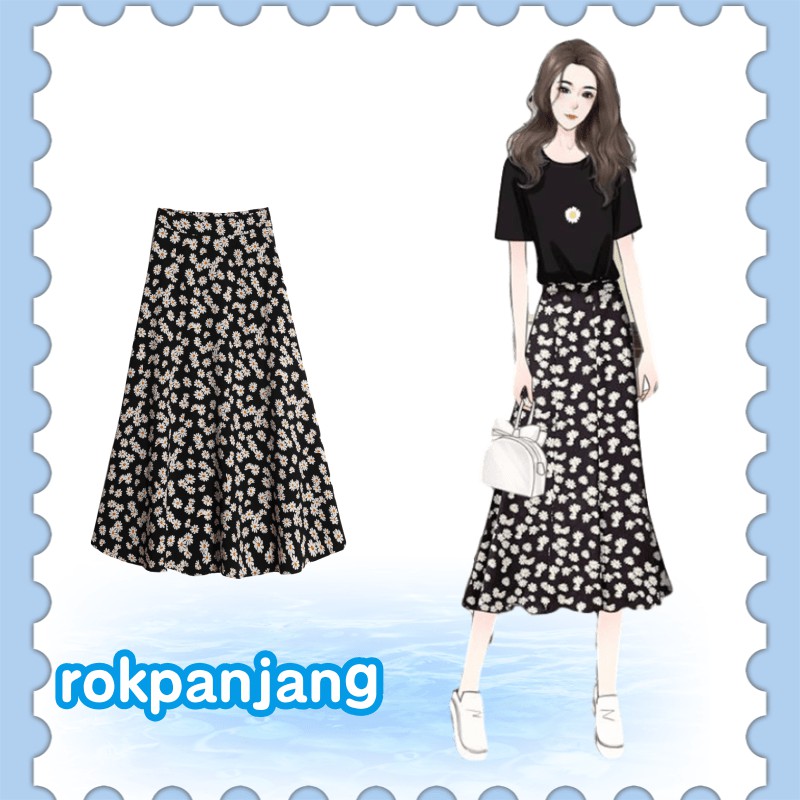 Rok panjang Rok daisy/Rok Sifon Panjang Tengah Wanita Daisy a-Line Pinggang Tinggi Bersih/Rok panjang