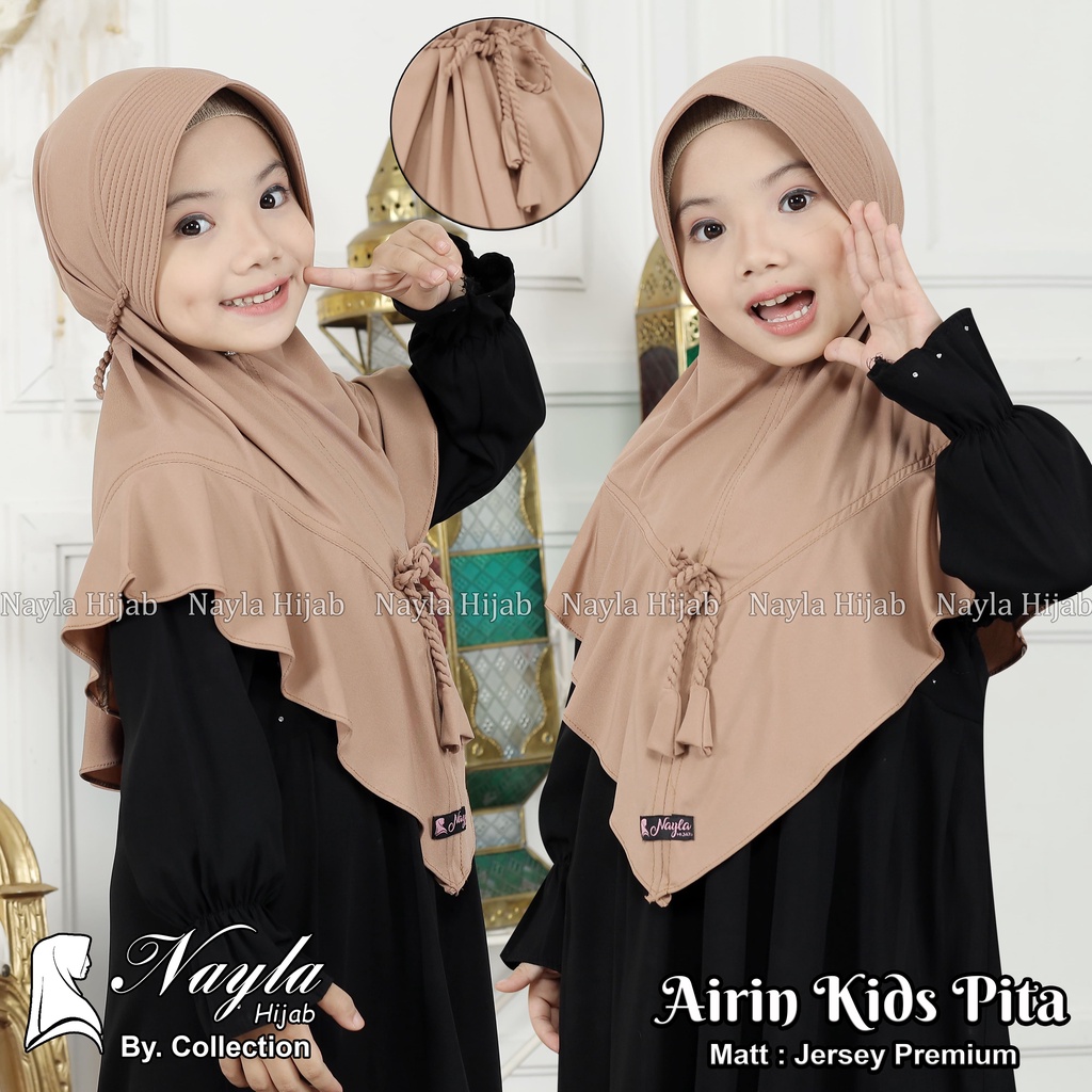 Kerudung Anak Tali Kepang AIRIN KIDS PITA Hijab Instan Anak Jersey Airis Terbaru Nayla Hija'b