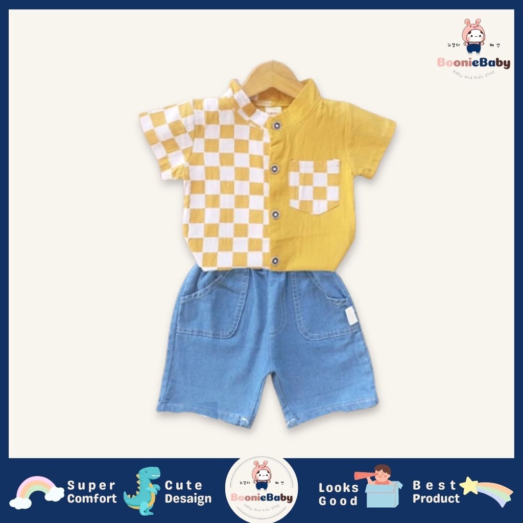 boonie SET CHESS JEANS EBV Setelan Kaos Anak Bayi Laki-laki Pendek 6bulan - 4tahun