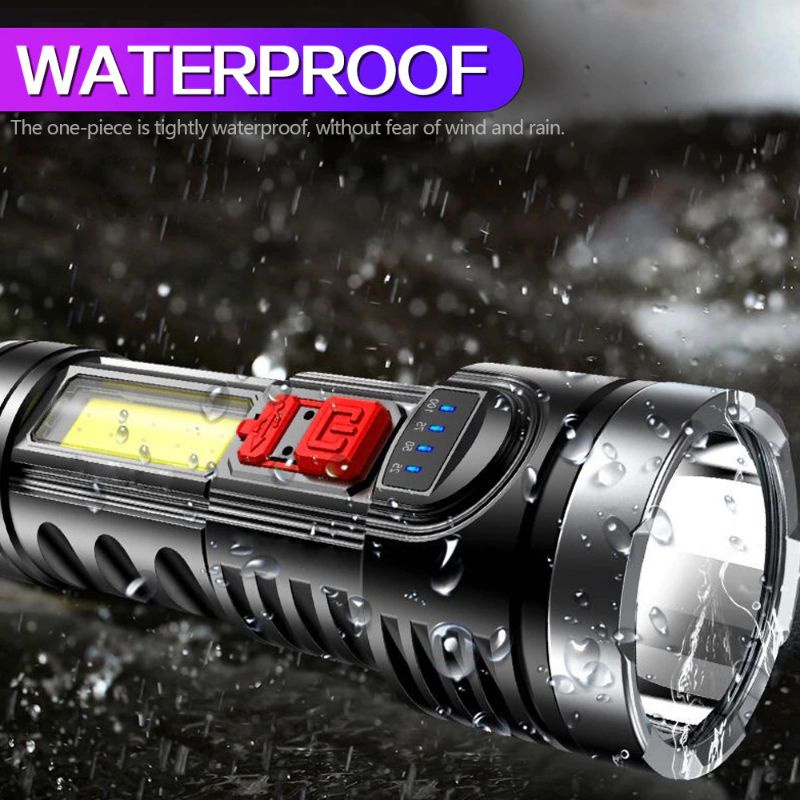 Senter LED Flashlight Torch Waterproof USB Rechargeable Cree XPE + COB 7800 Lumens - Black