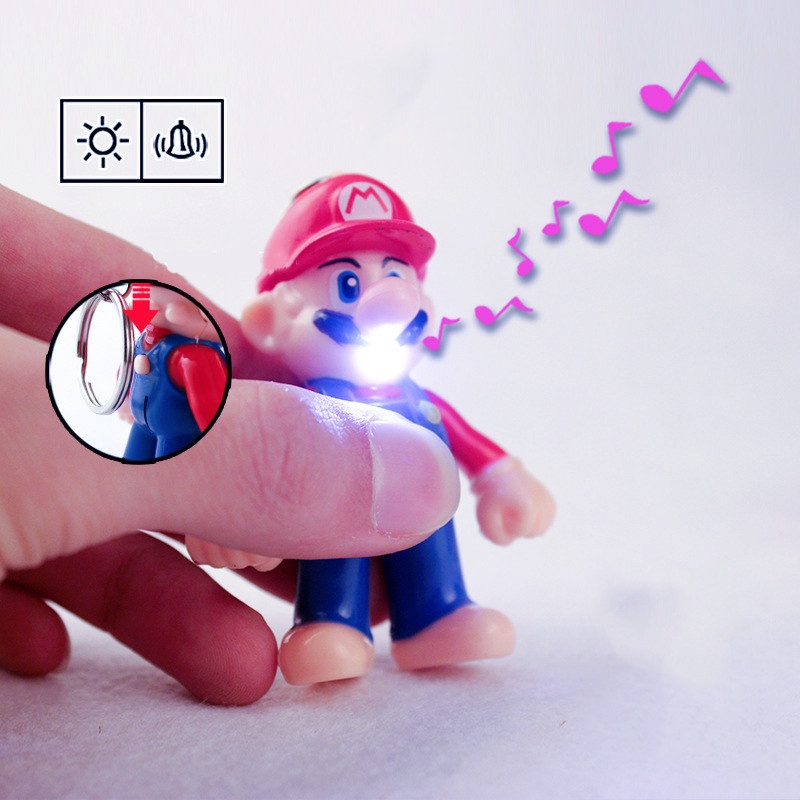 Baru Super Mario Action Figure LED Menyala Suara PVC Bros Mario Gantungan Kunci Koleksi Model Mainan Hadiah Ulang Tahun