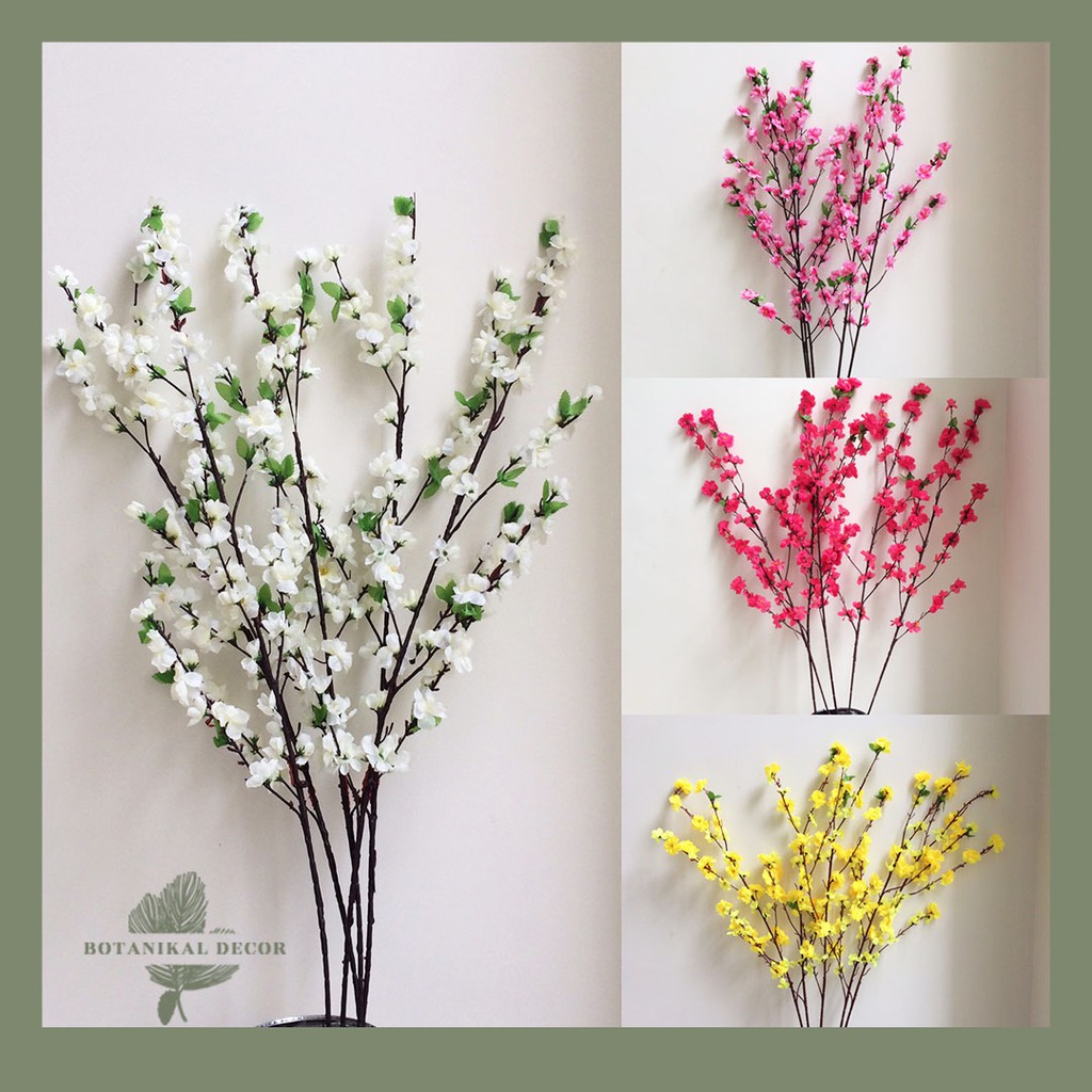 Artificial Flowers Peach Blossom Spray White bunga  sakura  