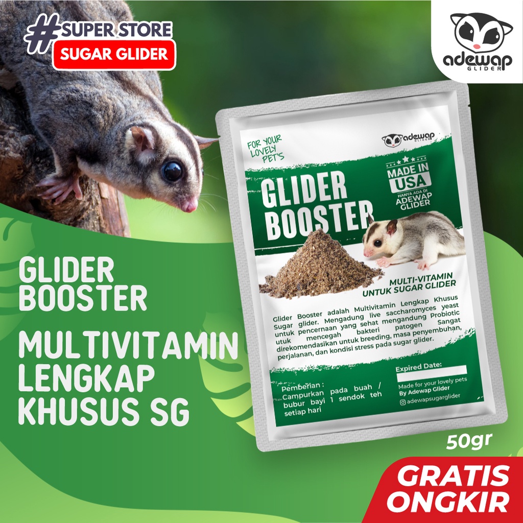 ADEWAP GLIDER Glider Booster Sugar Glider Probiotic & Saccharomyces For Over Grooming - 50 Gr