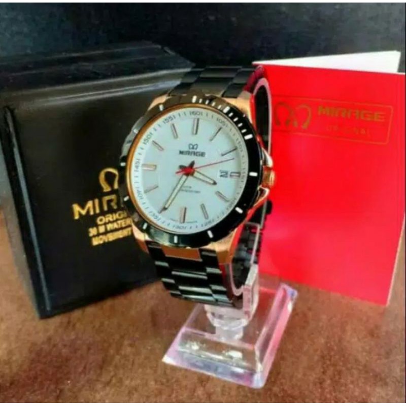 jam tangan pria;MIRAGE M8549BRP-Lhitam rosegold~ORIGINAL WATER RESISTANT~TGL~STAINLEES