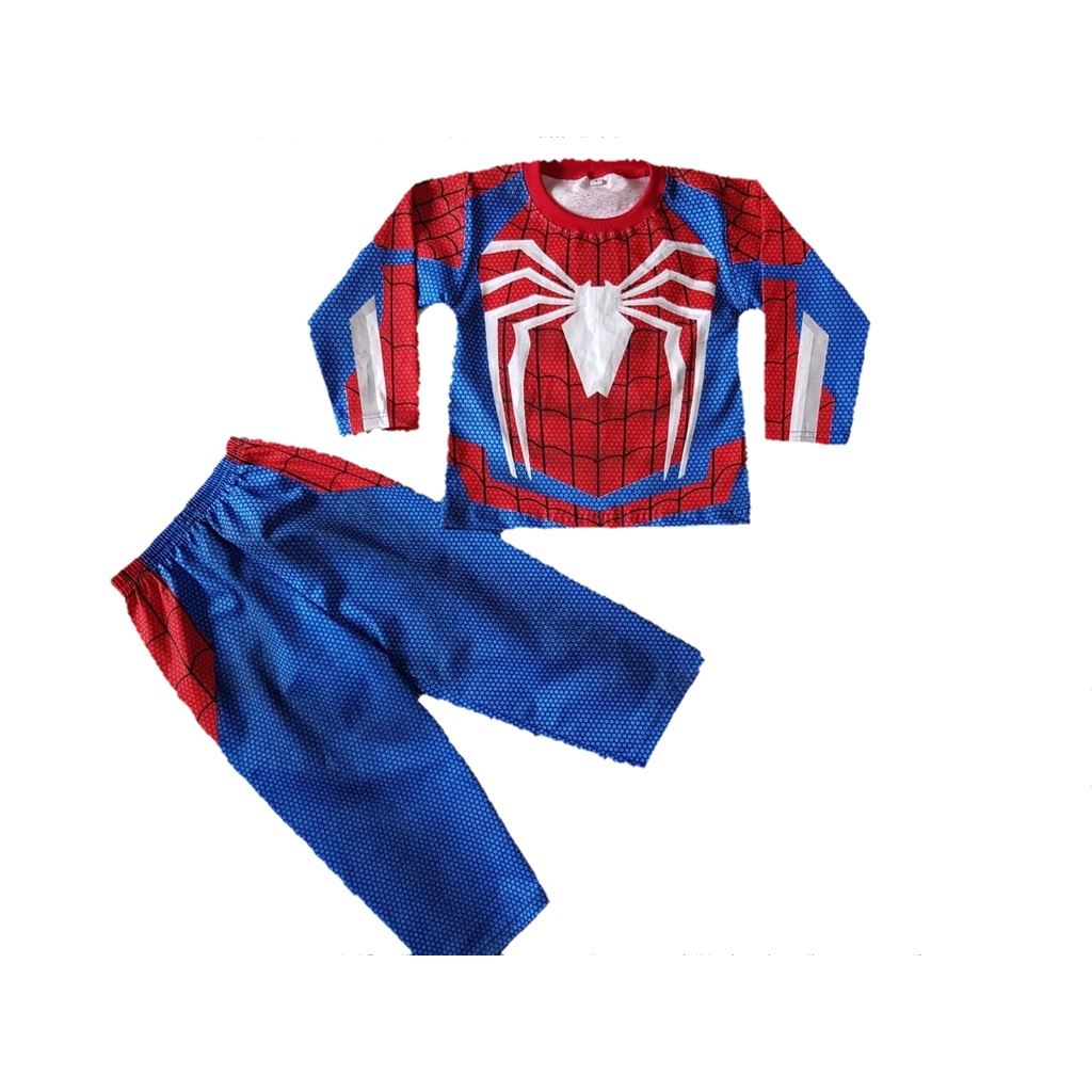 Kostum Anak Laki Laki Spiderman Baju Setelan Panjang Karakter Superhero Spider Man Topeng