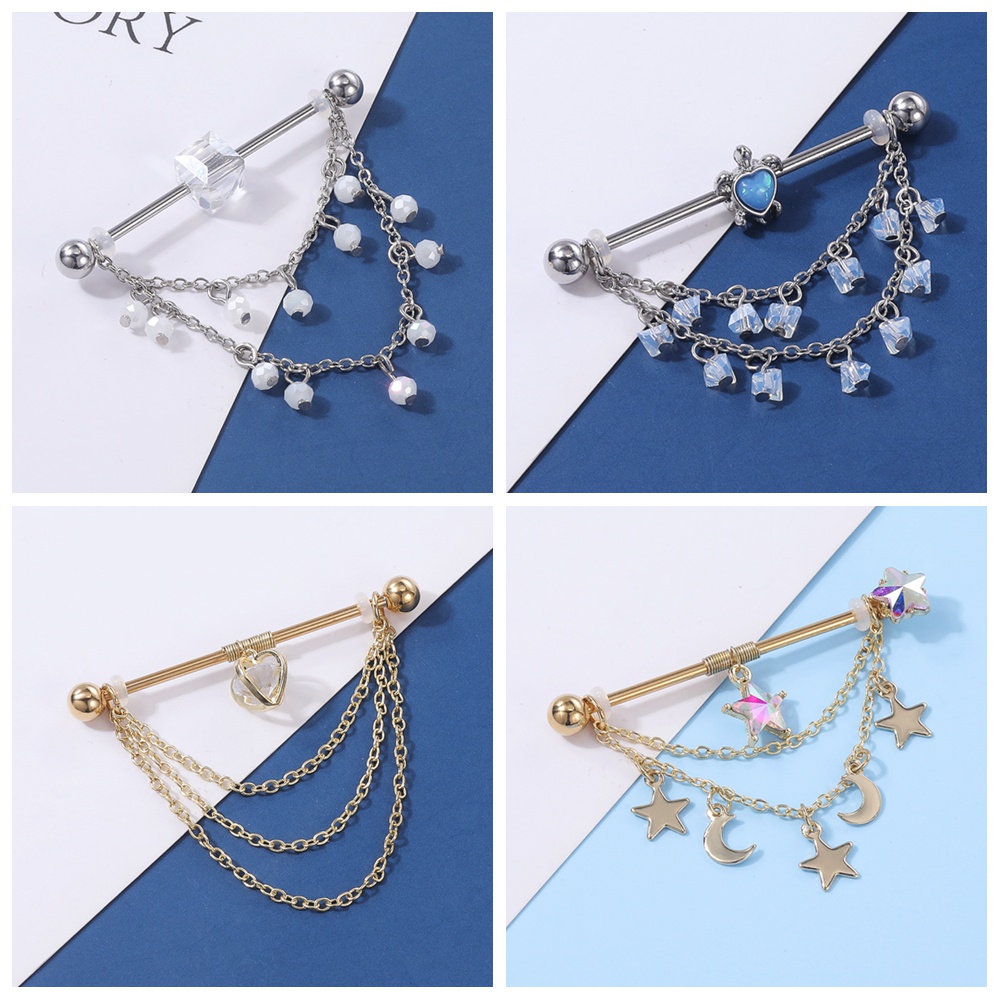 1pc Anting Tindik 14g Bentuk Barbel Bahan Stainless Steel Lapis Emas Untuk Wanita