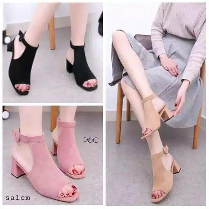 Hak tahu kokop / Sandal hak tahu 5cm kokop suede