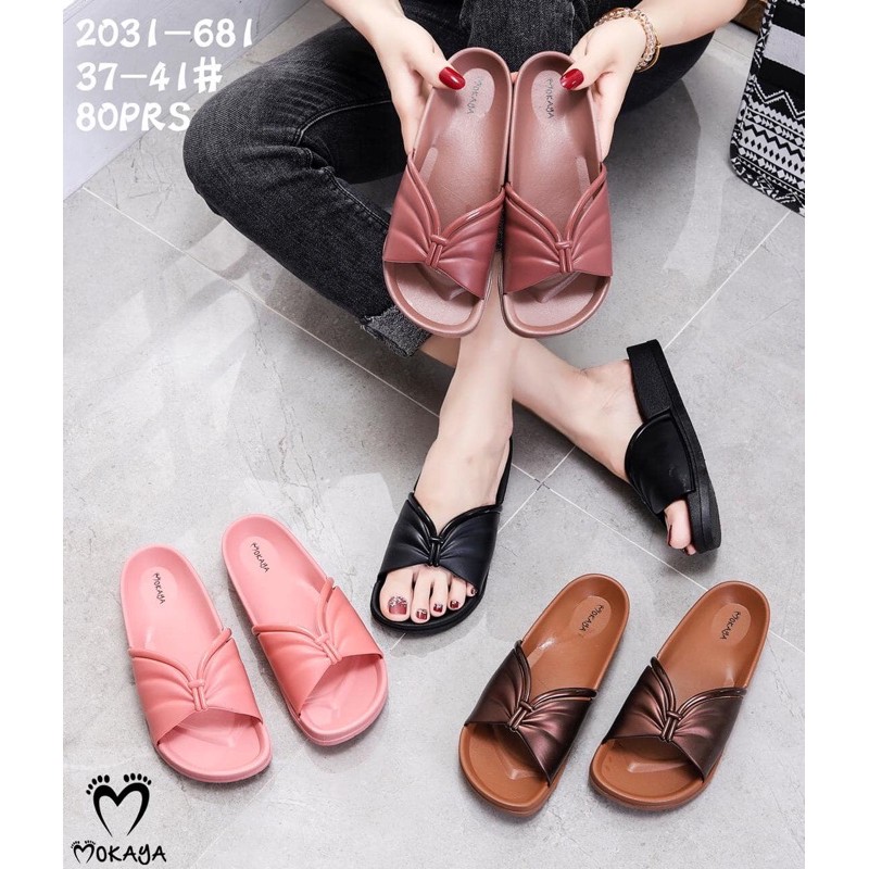 Sandal Slop Jelly Wanita Tali V Kerut Like Butterfly Cantik Elegant Import Mokaya / Size 37-41 (2031-681)