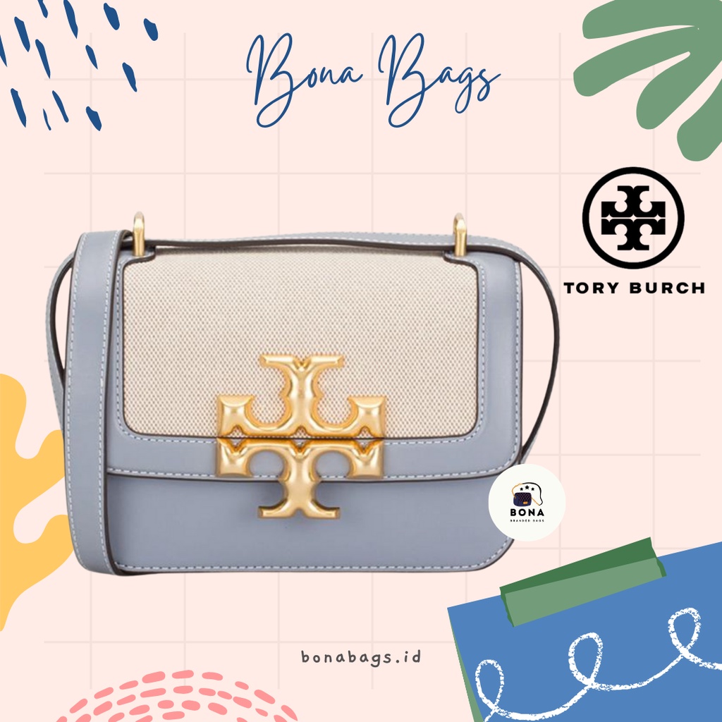 TAS TORY BURCH (Eleanor Canvas Small Convertible Shoulder Bag Cloud Blue)