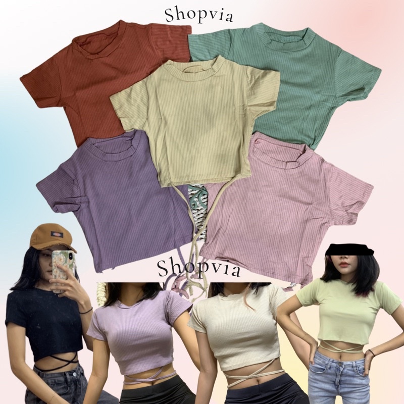 Belly Crop Top Tali Perut Knit Baju Tali silang Perut Crop Tee Top Knit Rib Premium