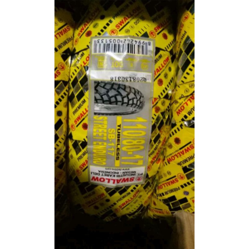 Ban Luar 100 80 x 17 SB117 Street Enduro Swallow Tubless  - 100 80 ring 17 SB 117 TL - Swalow