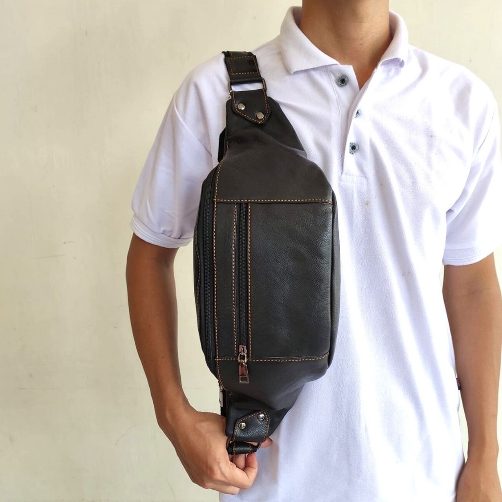 Waistbag ZENA Tas Selempang Pria Bahan Kulit Slingbag Cowok - Original Leather Bag