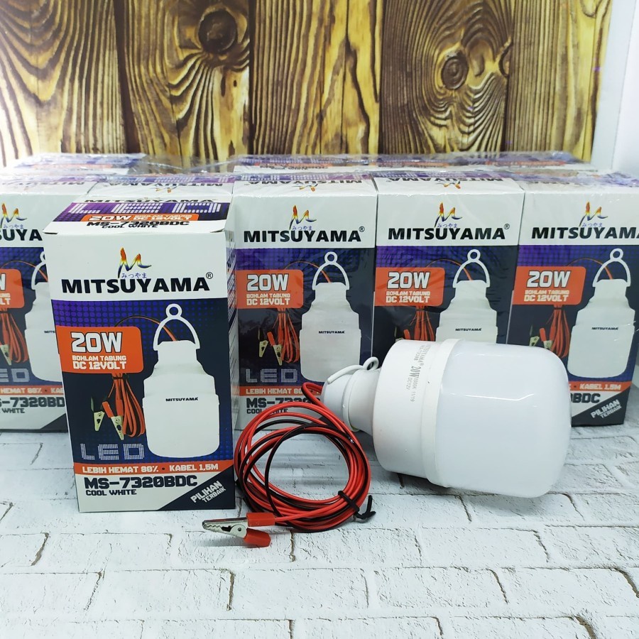 Lampu Bohlam Tabung Aki DC 12V Jepit Baterai LED Kapsul Mitsuyama 5W / 10W / 15W / 20W Model Capsule Putih Panjang Kabel 1,5 Meter