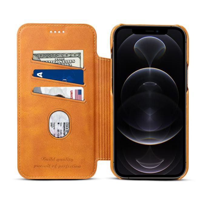 Terlaris Leather Case Iphone 12 Pro Max / 12 Mini Card Slot Casing Kulit Cover - 12 Mini, Cokelat