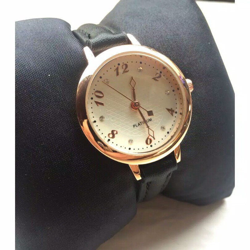 JAM TANGAN GENEVA PLATINUM LEATHER HITAM - GN009