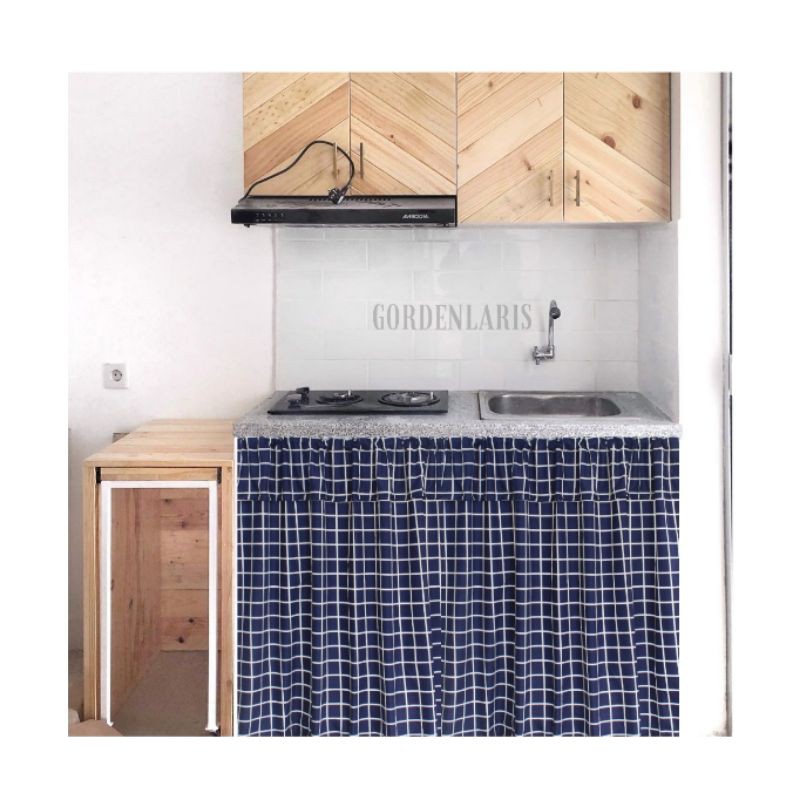 Gorden penutup kolong dapur uk L 100 x T 75-Gd kotak navy