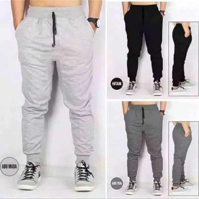 clanaTrening terening trining Joger Polos Panjang Sweatpants Lutut Lentur Abu tua