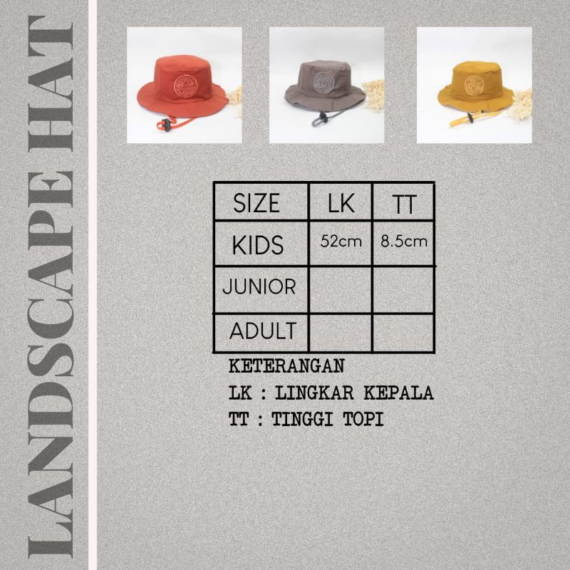 LANDSCAPE HAT - Topi Anak Bucket Safari Tali Bordir Cewek Cowok Laki Perempuan Korean Lucu Canvas