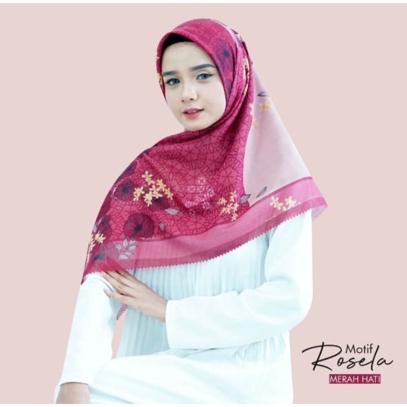 Sale Hijab Segiempat Voal Premium Lasercut // Denay Motif Rosella 115 x 115 cm