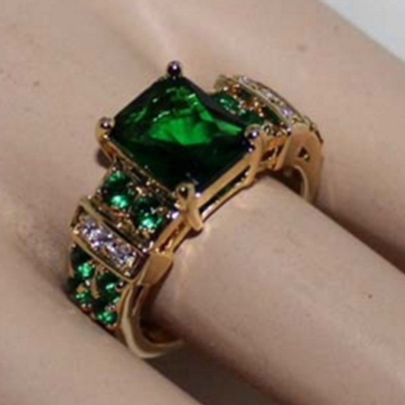 SEUSUK  Cincin Lapis Gold 18K Hias Zircon Hijau Mewah untuk Wanita