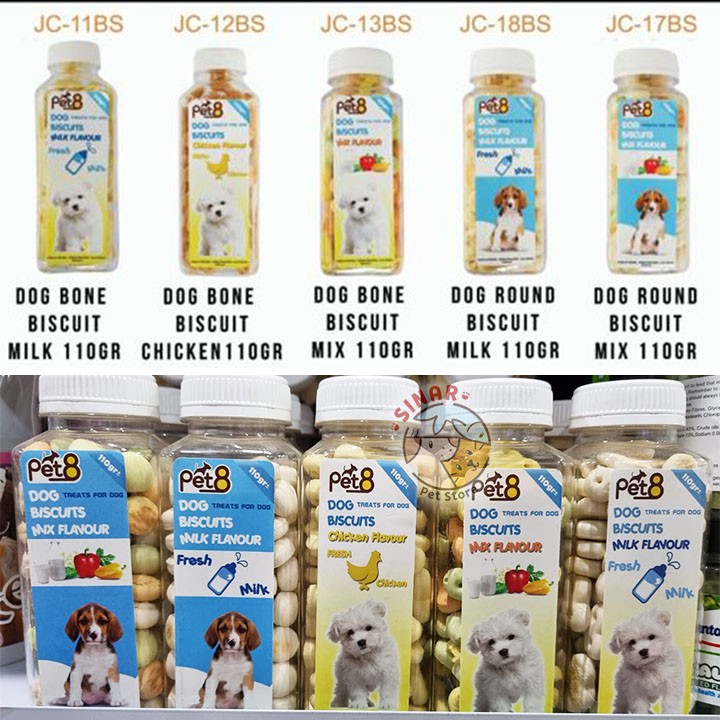 Dog Biscuit Pet8 110GR - Snack Anjing Biskuit Ayam Susu Sayur