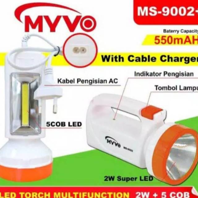 Senter cas myvo ms 9002/senter cas tangan/senter cas+emergency