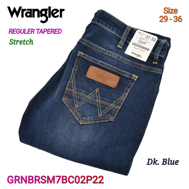 Celana Jeans Pria Wrangler Original GRNBRSM7BC02P22 Reguler Tapered Stretch