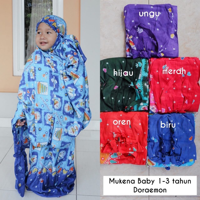 Mukena Baby 1 2 3 Tahun Doraemon (Mukenah Setelan Anak Balita Motif Karakter Paud TK Bayi Free Tas)