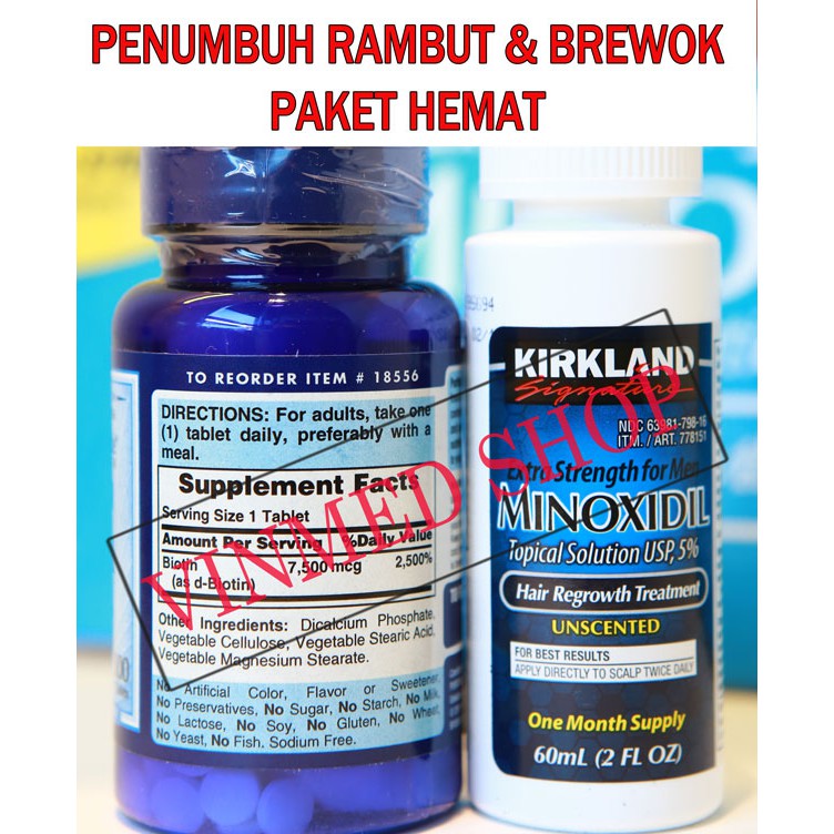 Kirkland Minoxidil+Biotin 7500mcg isi 100 Paket Hemat