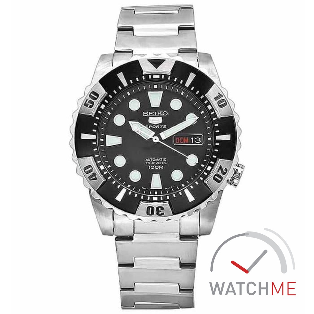 Jam Tangan Seiko 5 SNZJ13 Automatic Black Dial 100m Stainless Steel Original Bergaransi