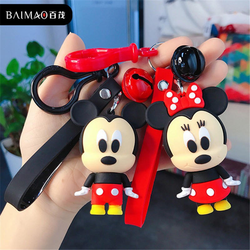 1pc Gantungan Kunci Boneka Disney Mickey Minnie Donald Duck Winnie Stitch Bahan PVC Untuk Koleksi