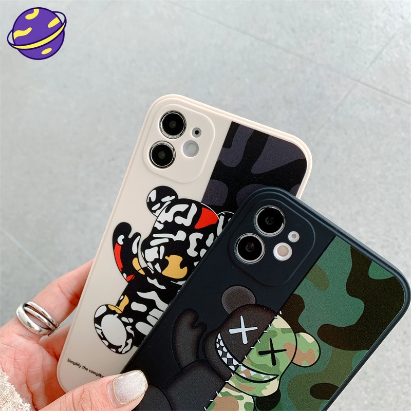 Soft Casing Camouflage Violent Bear Design Is Suitable for Iphone 7 8 Plus X Xs 11 12 13 Pro Max Full Coverage Case