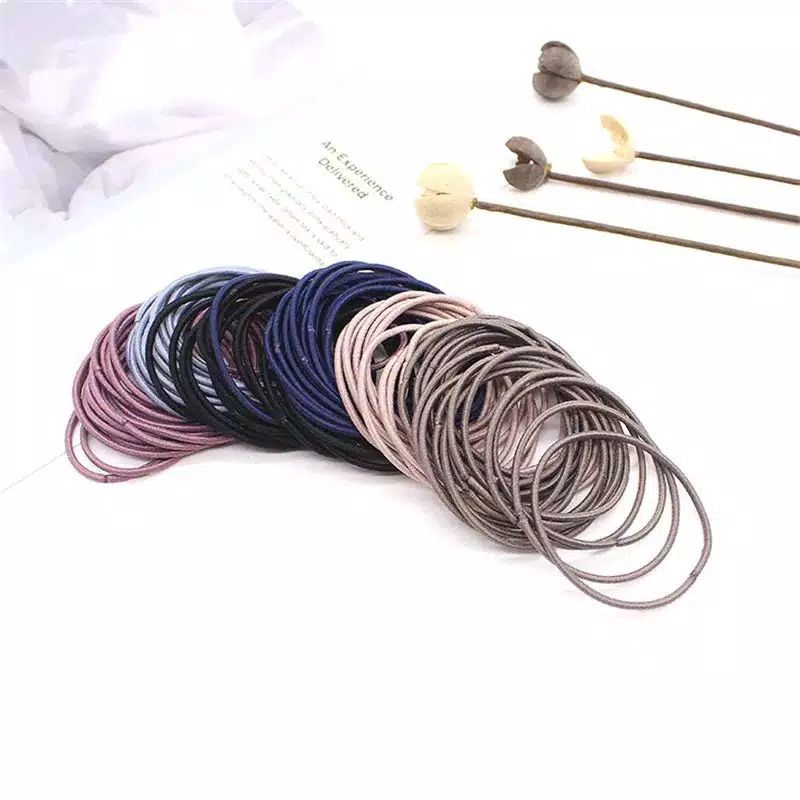 Kanzo - Ikat Rambut Karet Korea 100pcs / Ikat Rambut Kuncir Wanita / Ikat Rambut Serbaguna